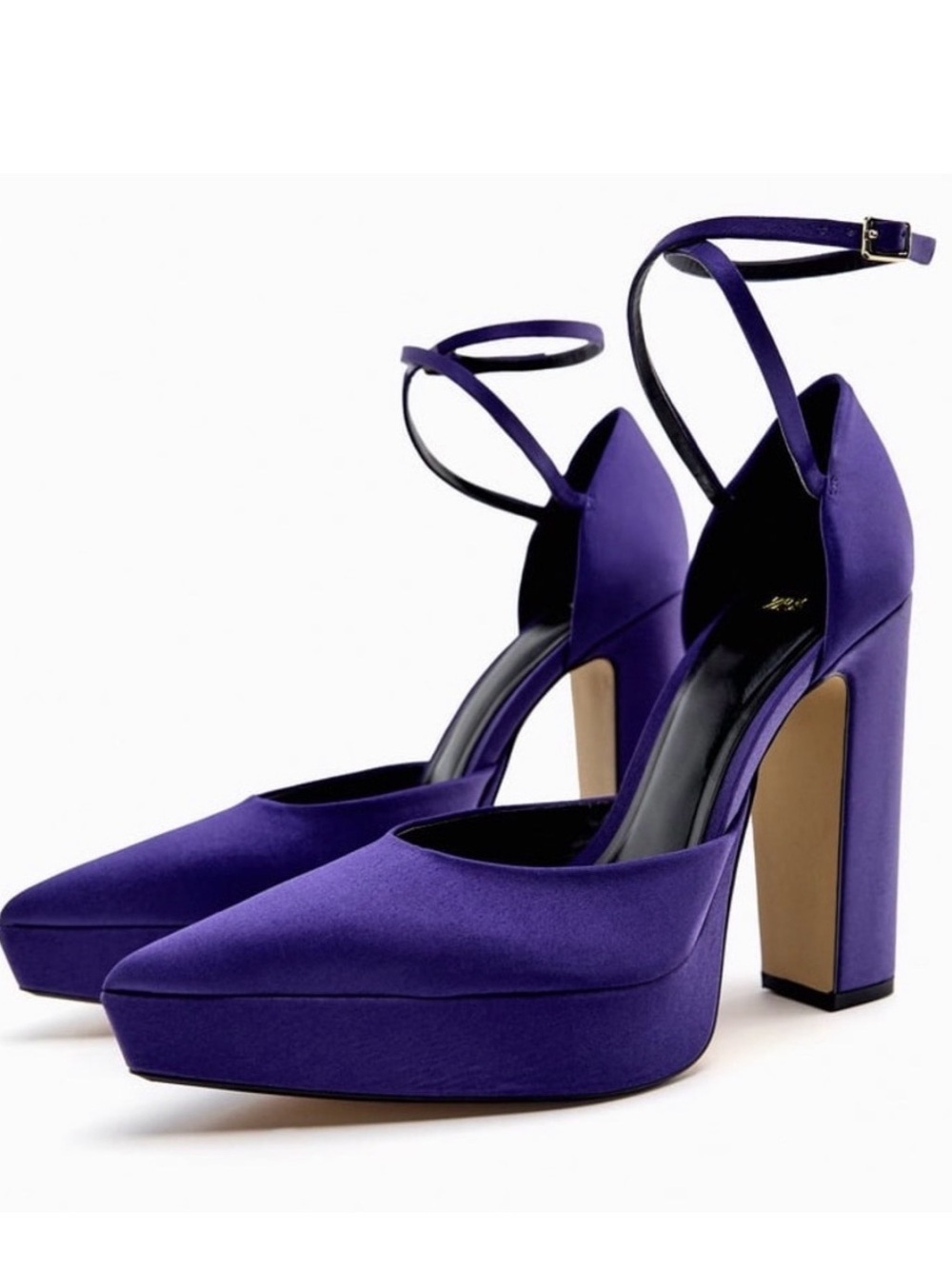 ZARA Women's Purple Satin Platform Ankle-Strap Pumps